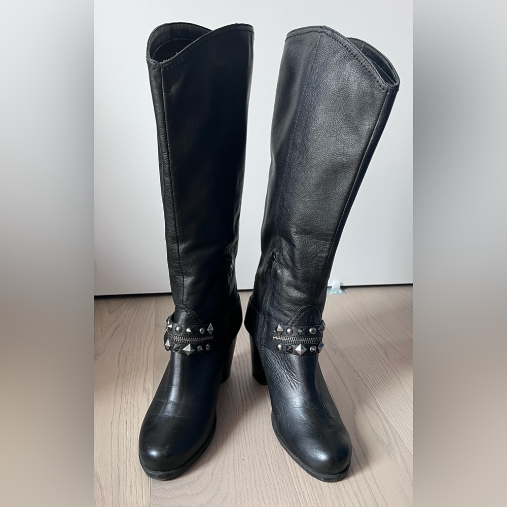 Black knee high boots, genuine leather made in Italy